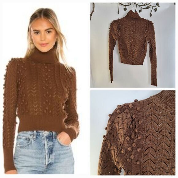 Tularosa Achilles sweater chocolate brown pompom from Revolve. Sold out online - Picture 1 of 12